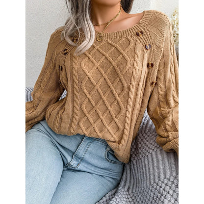 Casual Square Collar Long Sleeve Sweaters
