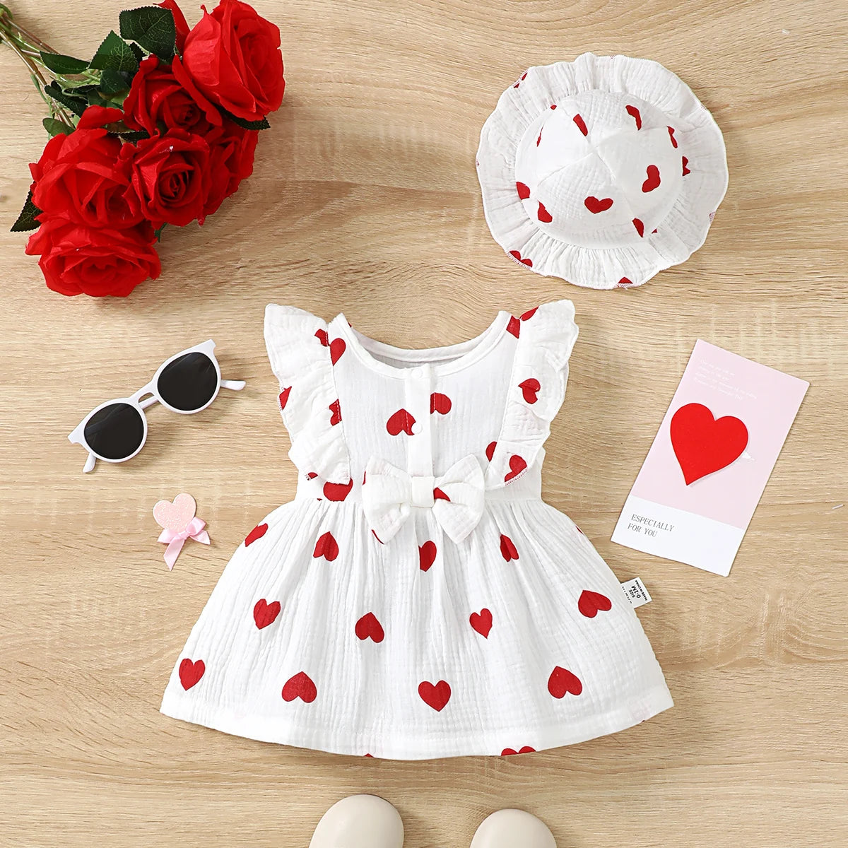 Newborn Baby Girl Love Print Sleeveless Dress Set