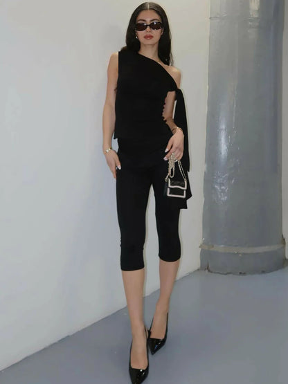 One Shoulder Sleeveless Sexy Set