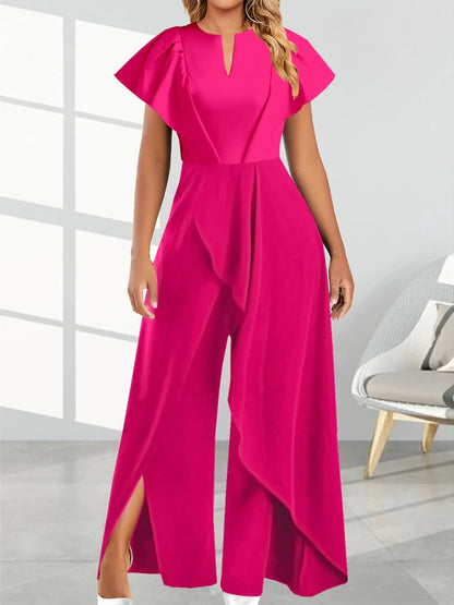 Elegant V-neck Irregular Jumpsuit Short Sleeved Jumpsuit