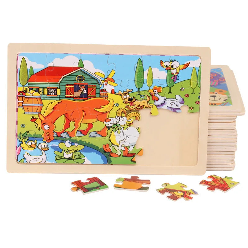 24 Pieces Puzzles Cartoon Animal Wood Jigsaw Learning Toys