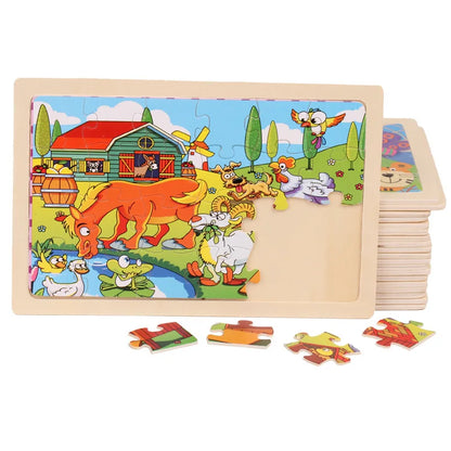 24 Pieces Puzzles Cartoon Animal Wood Jigsaw Learning Toys