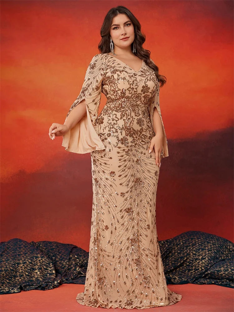 Plus Size Luxury Gold Evening Dresses