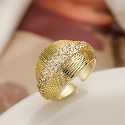 Gold/Silver Geometric Shiny AAA CZ Inlay Copper Rings