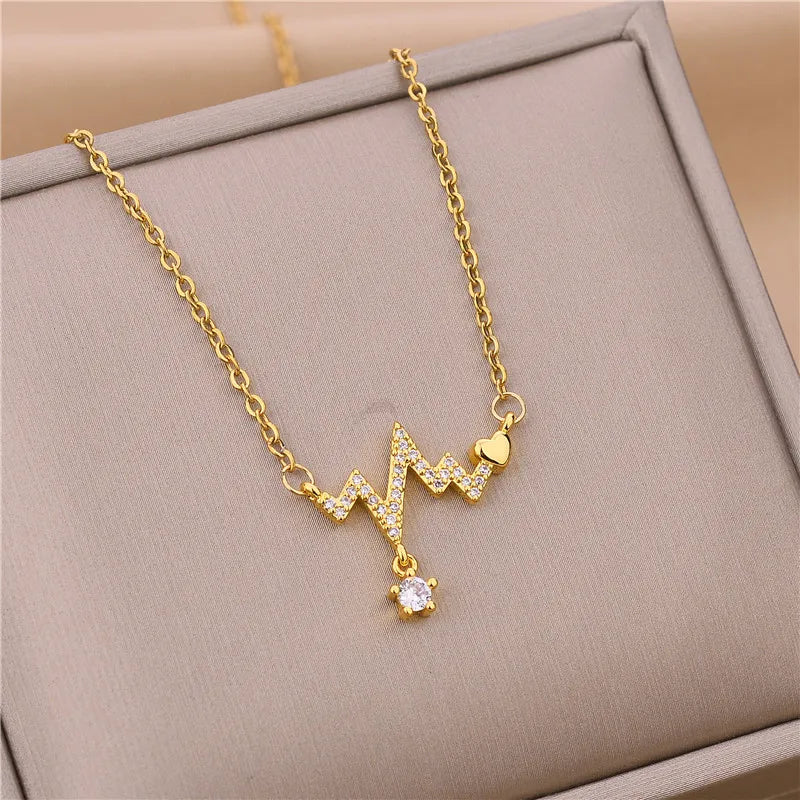 Light Zircon Crystal Stainless Steel Necklaces