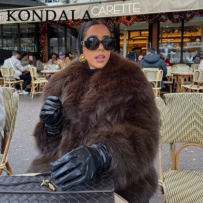 Spring Summer Casual Faux Fur Brown Warm Oversized Elegant Coats