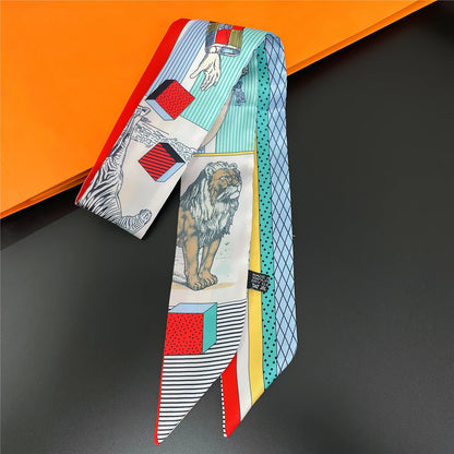 Zebra In Flowers Scarf Luxury Silk Scarf Hair Headband Foulard Skinny Scarves
