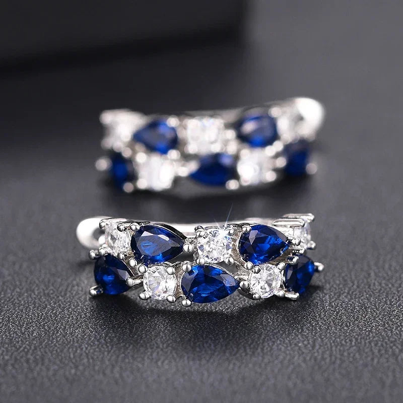 Huitan Luxury Hoop Waterdrop Blue/Green Cubic Zirconia Earrings