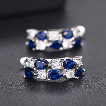 Huitan Luxury Hoop Waterdrop Blue/Green Cubic Zirconia Earrings