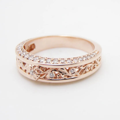 Rose Gold Shiny CZ Aesthetic Flower Pattern Rings