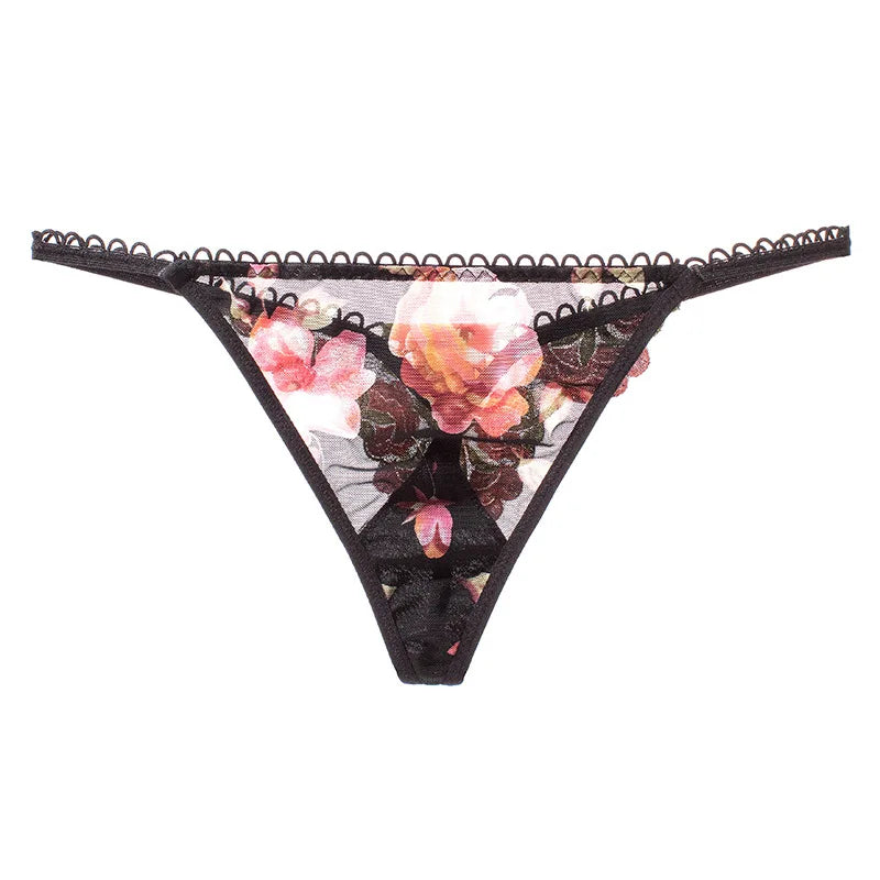 Sexy Floral Embroidered T-Back Low Waist Lingerie Underwear