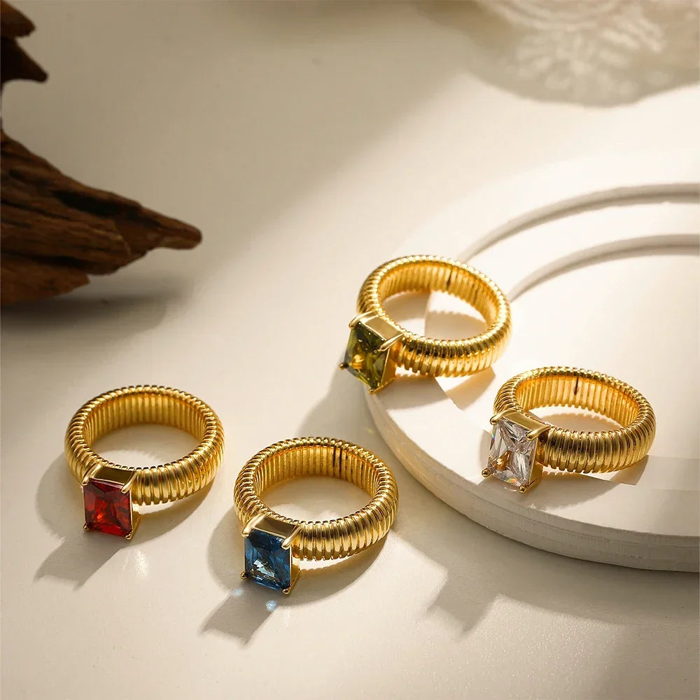 DANA 18K Gold Crystal Chunky Striped Rings