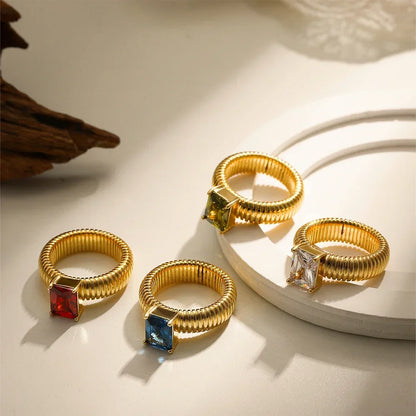 DANA 18K Gold Crystal Chunky Striped Rings