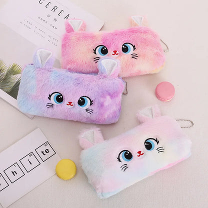 Cute gradient kitten pencil case with large capacity
