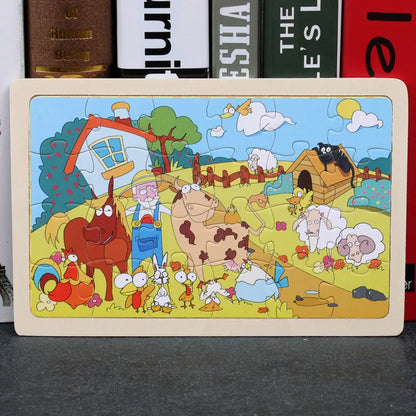 24 Pieces Puzzles Cartoon Animal Wood Jigsaw Learning Toys
