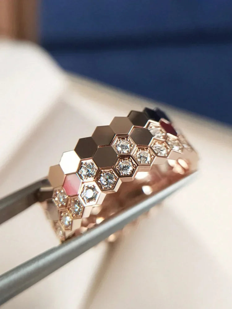 925 Sterling Silver Zircon Honeycomb 3pc Set Ring