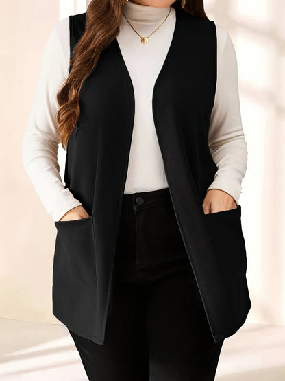 Plus Size Elegant Open-Front Cardigan Vest Jacket