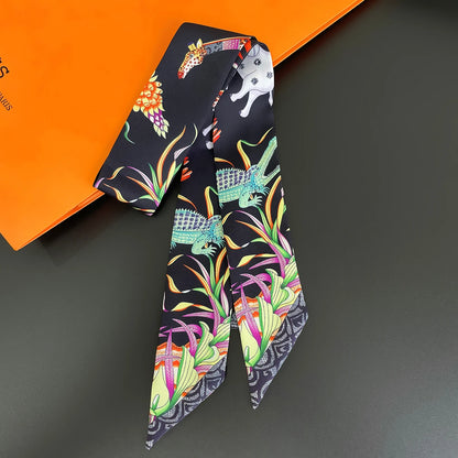 Zebra In Flowers Scarf Luxury Silk Scarf Hair Headband Foulard Skinny Scarves