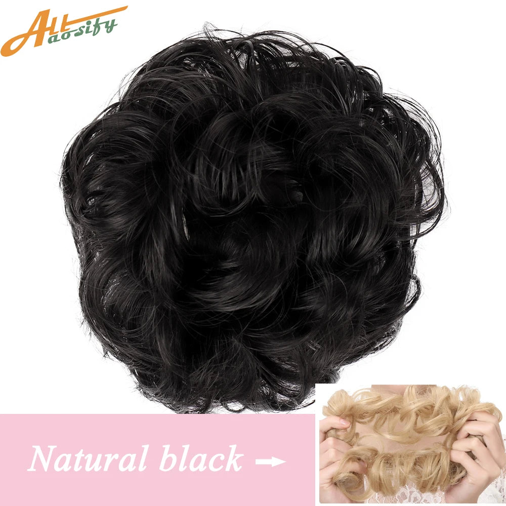 Natural Curly Messy Bun Hair Wigs