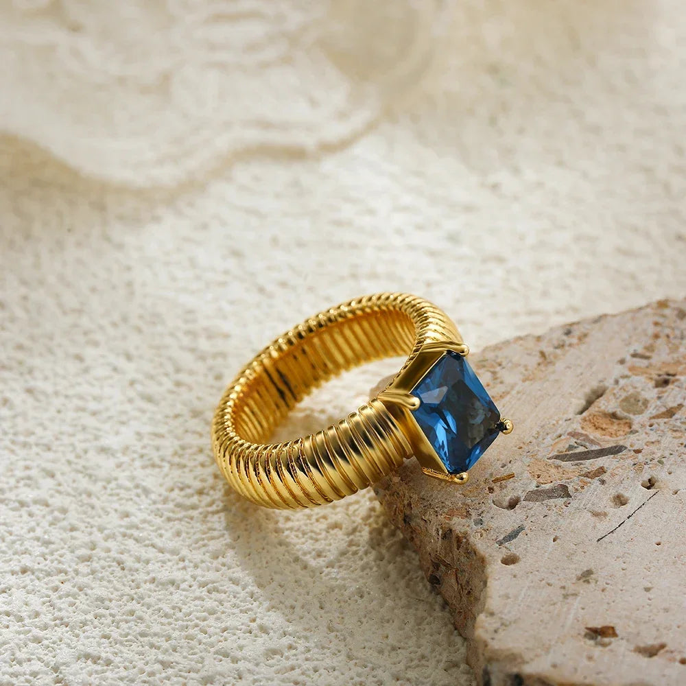 DANA 18K Gold Crystal Chunky Striped Rings