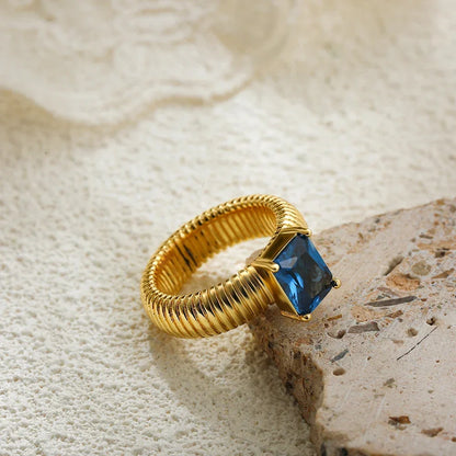 DANA 18K Gold Crystal Chunky Striped Rings