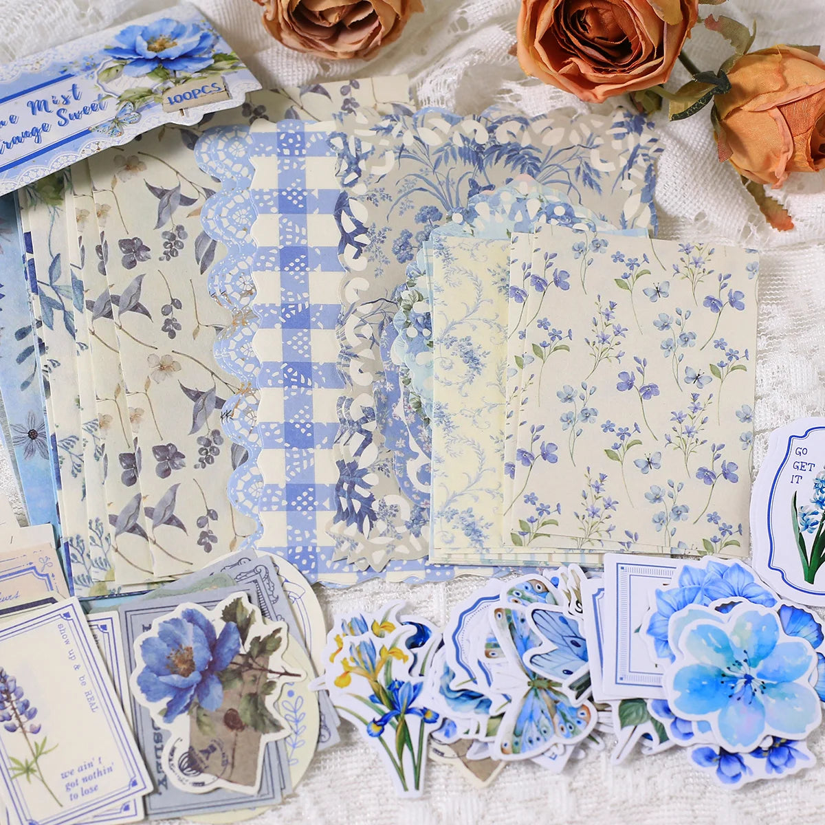 100 Pcs Vintage Scrapbooking Paper Collage Self-Adhesive Stickers