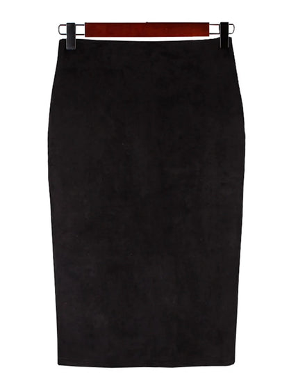 Suede Pencil High Waist Bodycon Vintage Suede Split Thick Stretchy Skirts