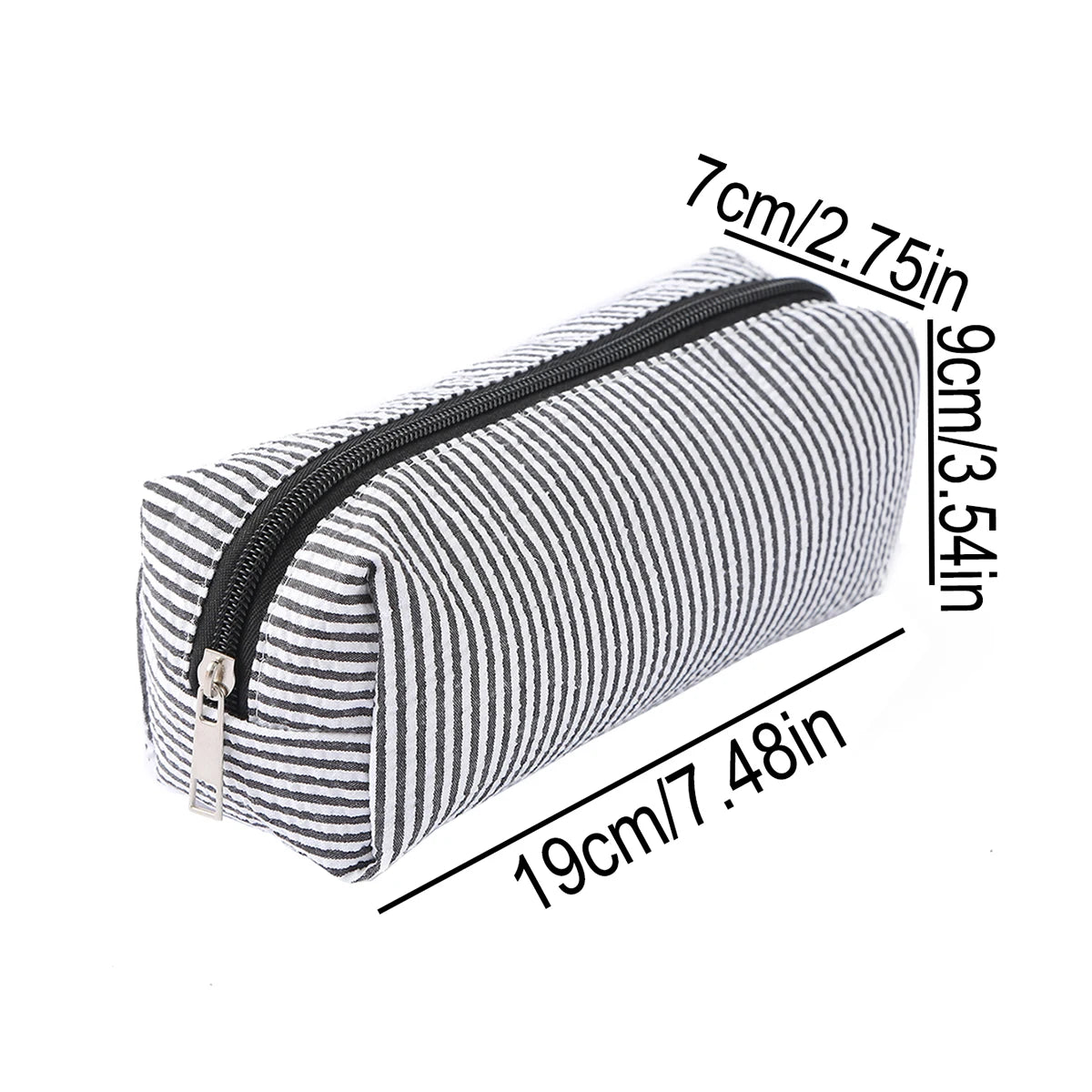 Cute Striped Canvas Pencil Case Small Travel Pouch with Zipper