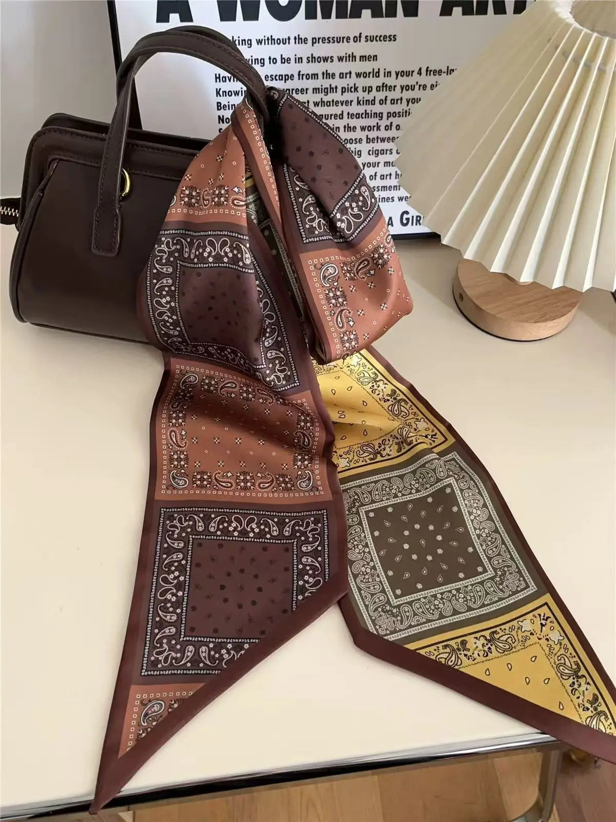 Long Silk Scarf Luxury Paisley Print Headband Soft Satin Scarves
