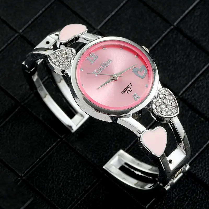 Vintage Heart Quartz Silver Classic Crystal Stainless Steel Luxury Watch