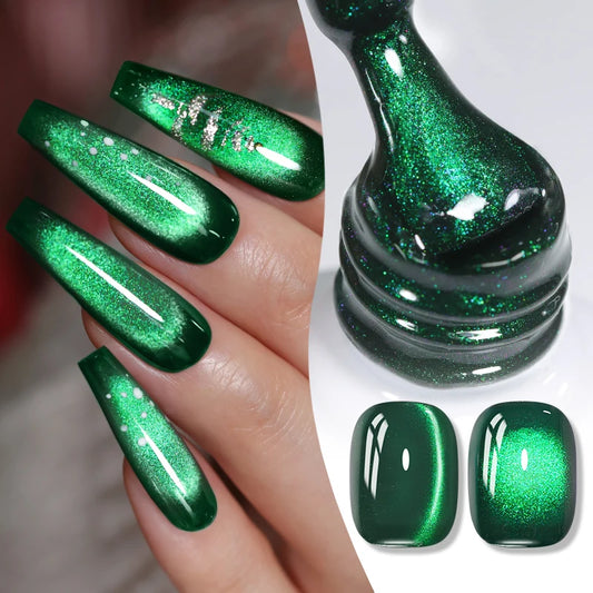 10ml Green Emerald Cat Magnetic Gel Eye Gel Polish Glass Bead Soak Off