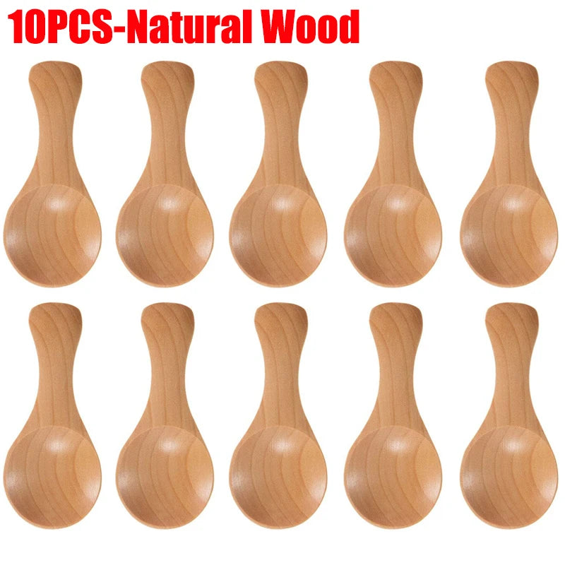 1-10PCS Mini Natural Wooden Spoons