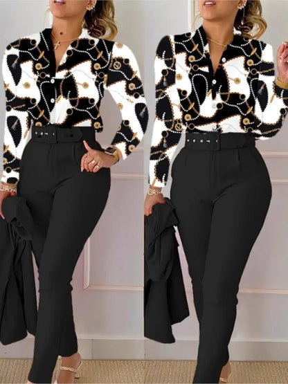 Long Sleeve Shirt Pants Two Piece Sets