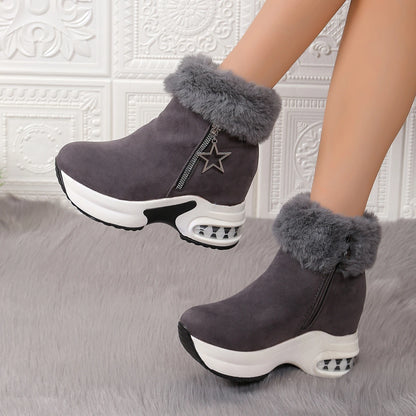 Winter Casual High Heels Thickened Fluff Wedge Platform Snow Boots