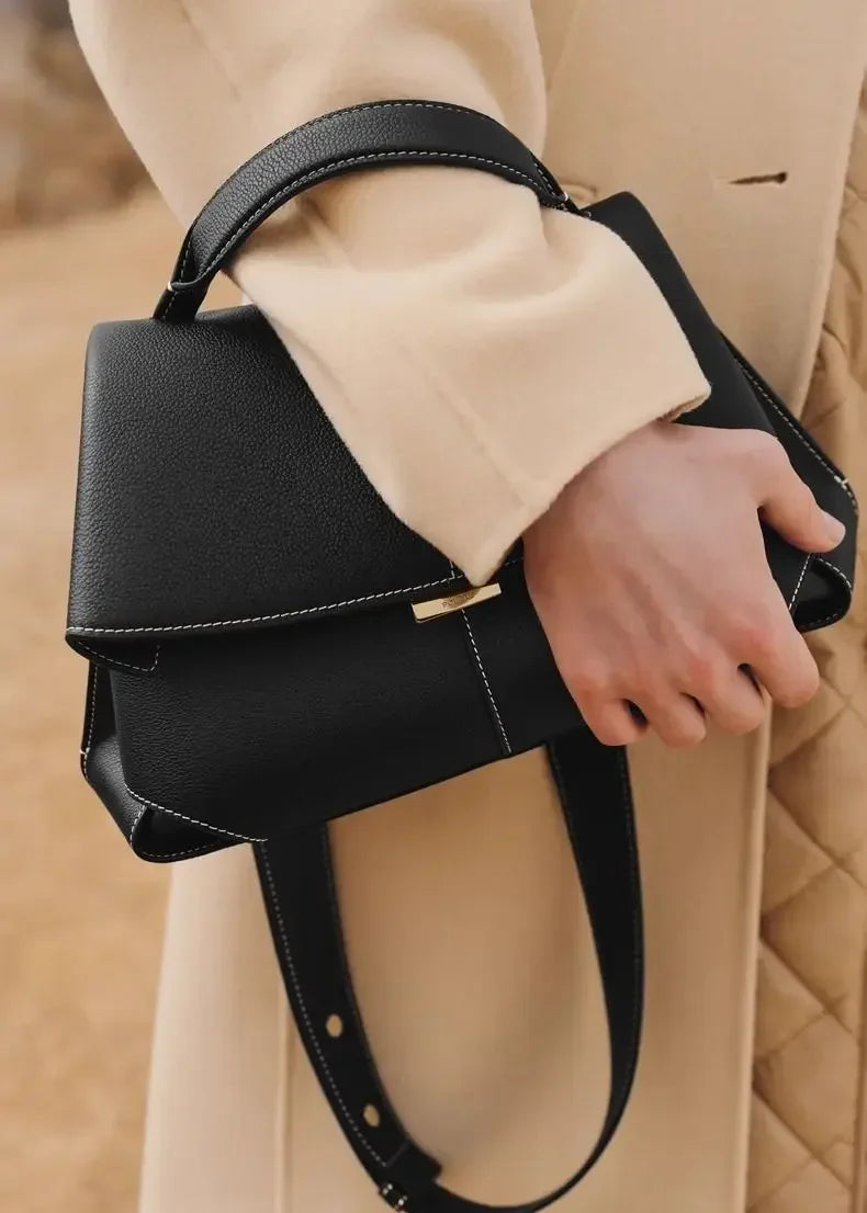 Leather pleated handbag