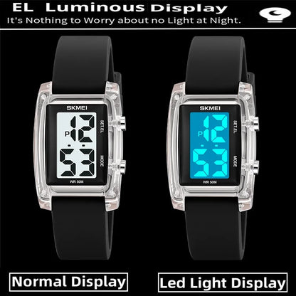 Digital with Date Week Display Silicone Strap LED Light Waterproof Wristwatch