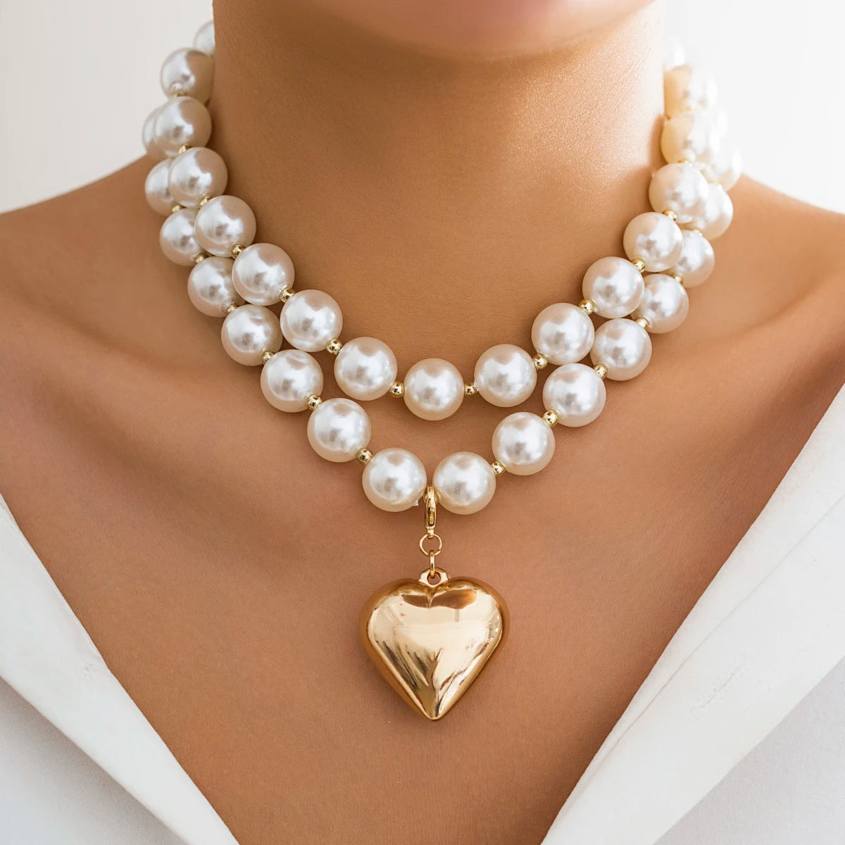 Goth Imitation Pearl Beads Chain Necklace Jewelry Set