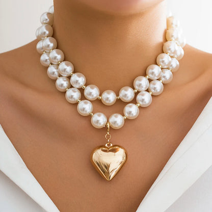 Goth Imitation Pearl Beads Chain Necklace Jewelry Set