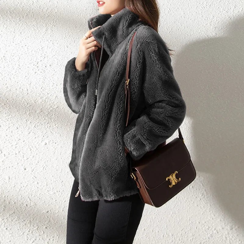 Faux Fur Coats Zipper Cardigan Plush Thick Warm Oversized Overcoat