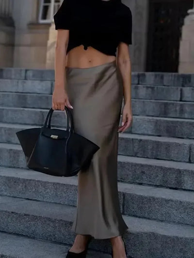 Casual Long High Waisted Satin Skirts