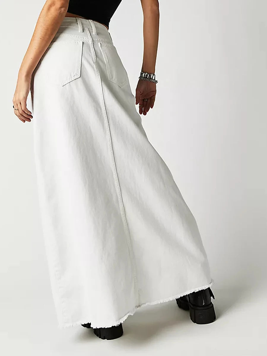 Falda vaquera larga de talle alto estilo maxi