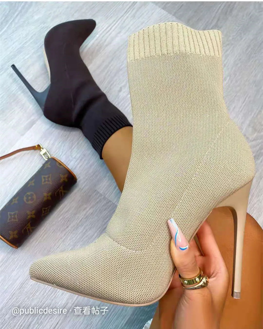 Short High Heels Knitted Ankle Boots