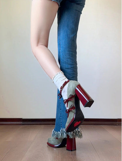 Elegant Bow Chunky Heel Mary Jane High Heels Shoes