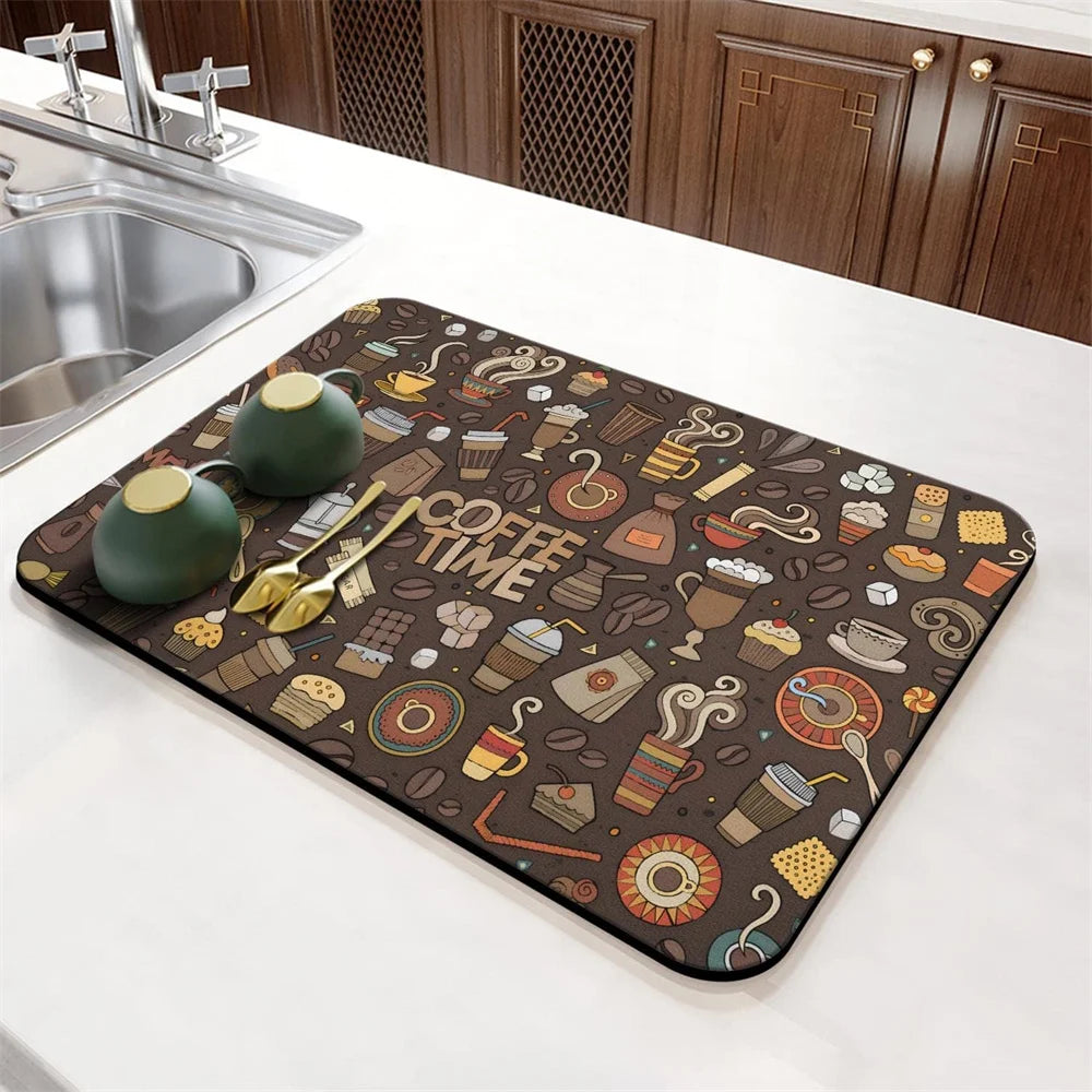 Coffee Cup Drying Cartoon Non-slip Drain Mat
