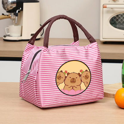 Capybara Portable Cute Anime Printed Figures Stripe Freezer Lunch Bags