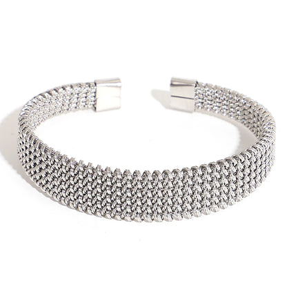 Vintage Y2K Stainless Steel Wide Weave Open Cuff Bangle Bracelet