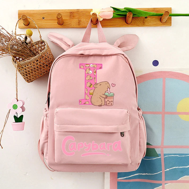 Capybara Cute Backpack Girls Capibara Anime Letter A-Z Schoolbag