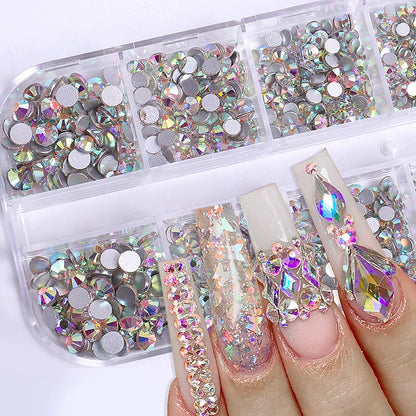 2400pcs+ Shiny Clear Crystal Gems Nail Rhinestones
