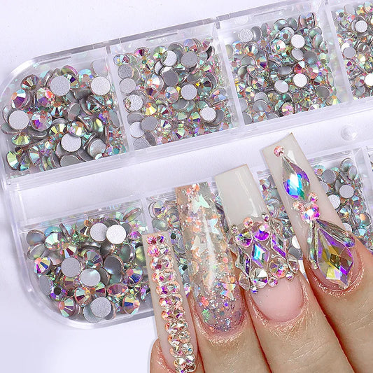 2400pcs+ Shiny Clear Crystal Gems Nail Rhinestones