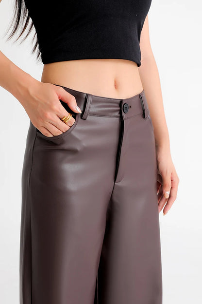 Fall Winter Fleece Loose Wide Leg Leather Pants